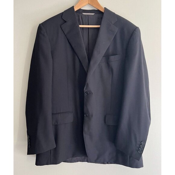 LKNEW CANALI Mens Dinner Jacket Size 44R XL navy woven 100% wool two button